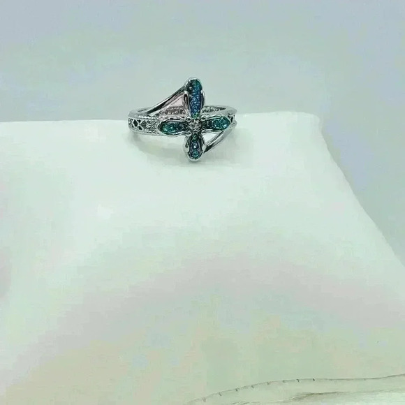 Blue Rhinestone Cross Ring Size 8 - Picture 6 of 6